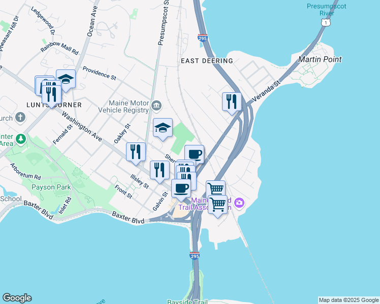 map of restaurants, bars, coffee shops, grocery stores, and more near 32 Dalton Street in Portland