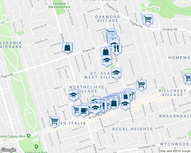 map of restaurants, bars, coffee shops, grocery stores, and more near 5 Millerson Avenue in Toronto