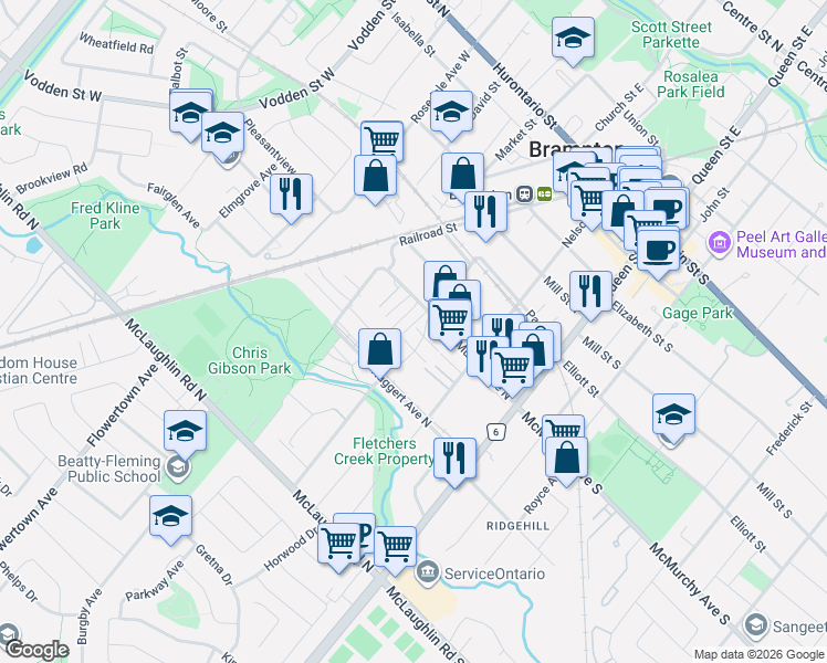 map of restaurants, bars, coffee shops, grocery stores, and more near 10 Sand Wedge Lane in Brampton