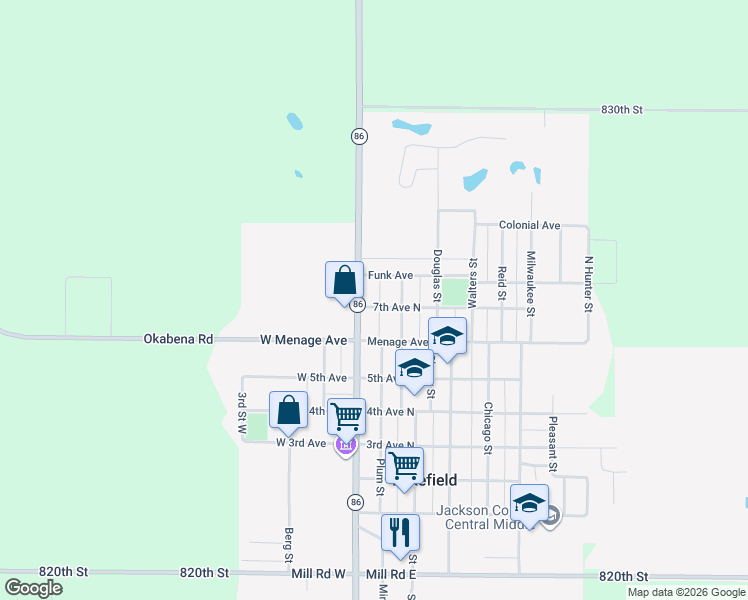 map of restaurants, bars, coffee shops, grocery stores, and more near 107 7th Avenue North in Lakefield