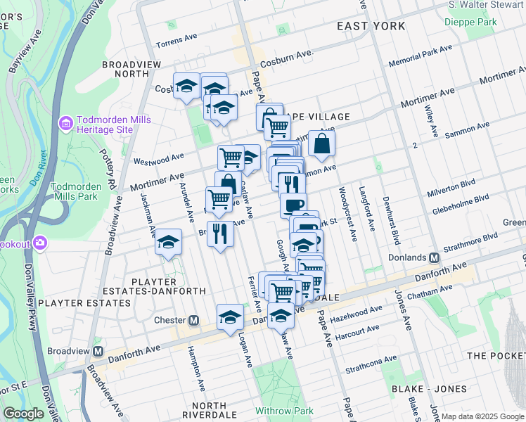 map of restaurants, bars, coffee shops, grocery stores, and more near 208 Browning Avenue in Toronto