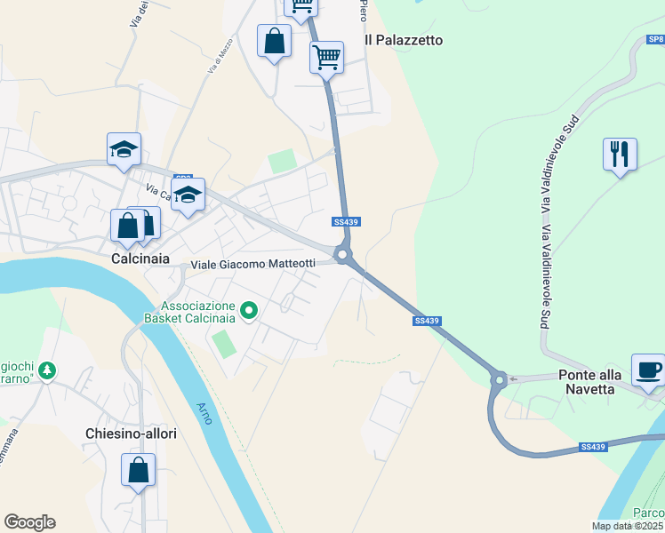 map of restaurants, bars, coffee shops, grocery stores, and more near 50 Viale Giacomo Matteotti in Calcinaia