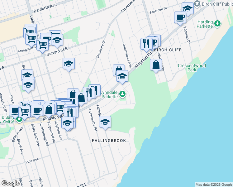 map of restaurants, bars, coffee shops, grocery stores, and more near in Toronto