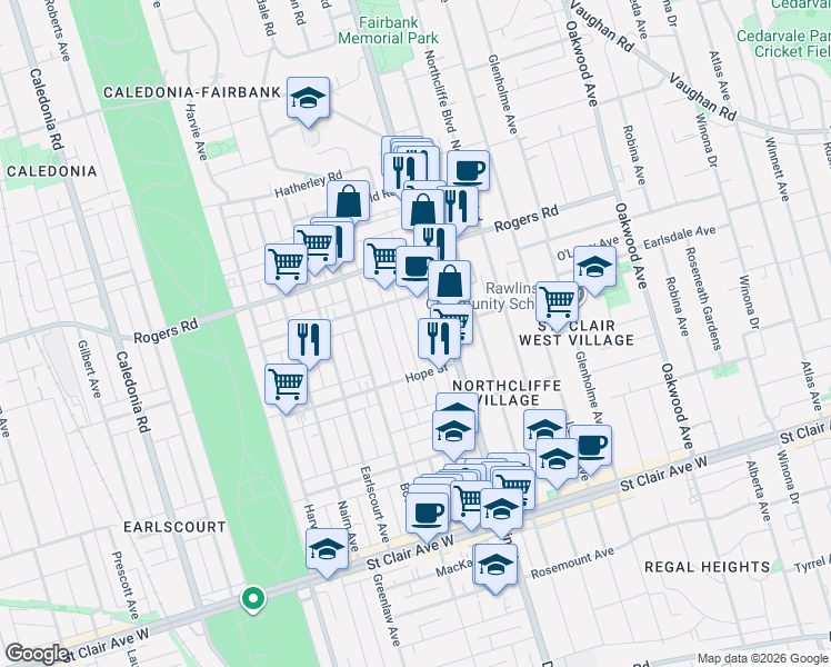 map of restaurants, bars, coffee shops, grocery stores, and more near 82 Sellers Avenue in Toronto