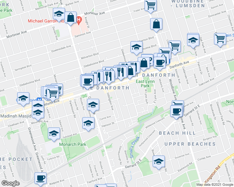 map of restaurants, bars, coffee shops, grocery stores, and more near in Toronto