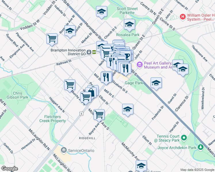 map of restaurants, bars, coffee shops, grocery stores, and more near 115 Queen Street West in Toronto