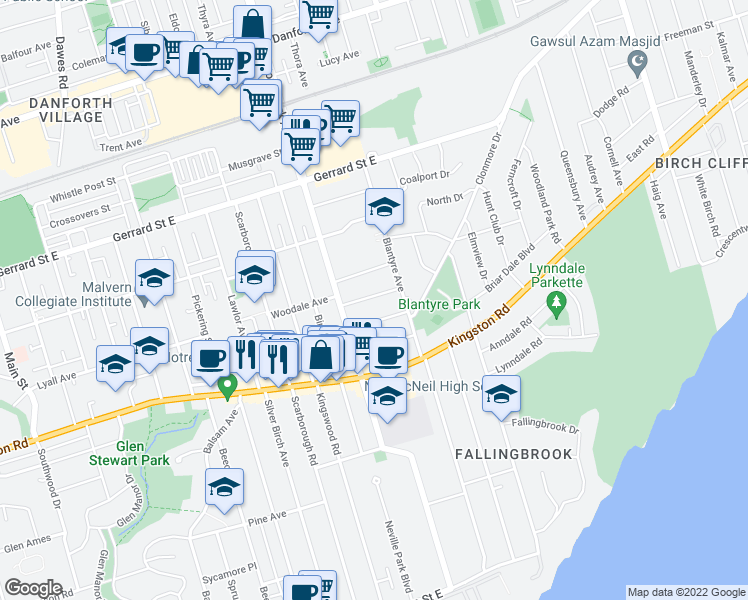 map of restaurants, bars, coffee shops, grocery stores, and more near 25 Northview Avenue in Toronto