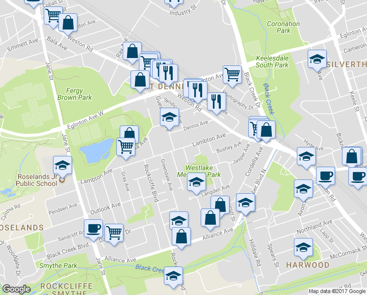 map of restaurants, bars, coffee shops, grocery stores, and more near 62 Lambton Avenue in Toronto