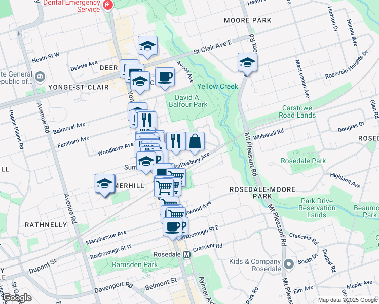 map of restaurants, bars, coffee shops, grocery stores, and more near 14 A Ottawa Street in Toronto