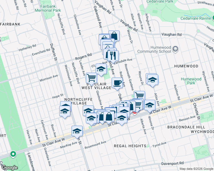 map of restaurants, bars, coffee shops, grocery stores, and more near in Toronto