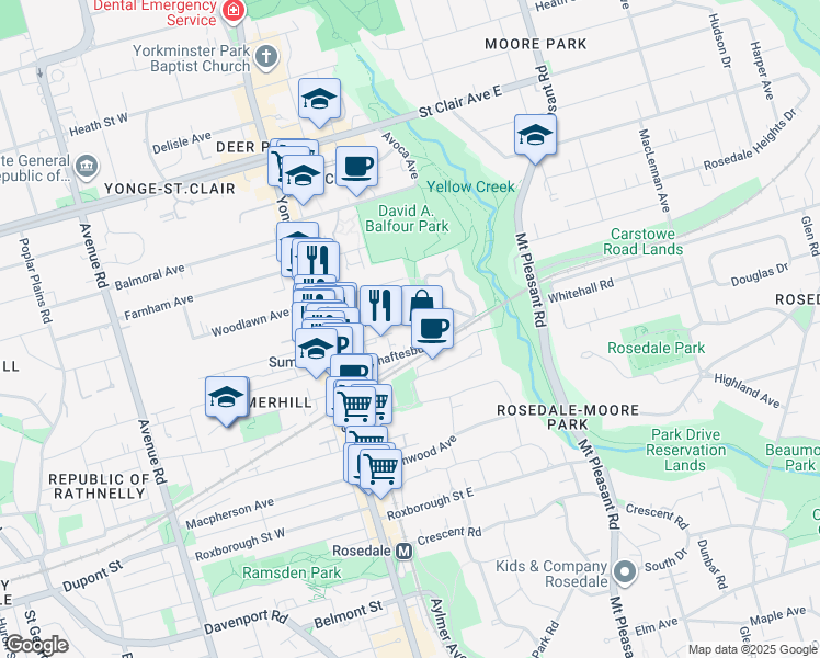 map of restaurants, bars, coffee shops, grocery stores, and more near 14 Ottawa Street in Toronto
