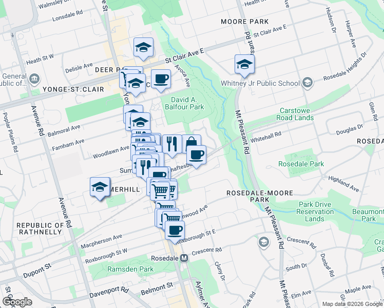 map of restaurants, bars, coffee shops, grocery stores, and more near 9 Ottawa Street in Toronto