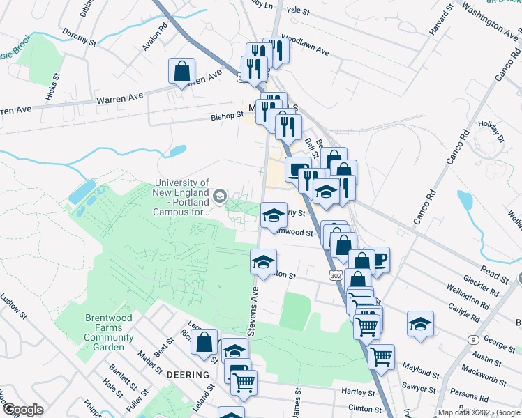map of restaurants, bars, coffee shops, grocery stores, and more near 716 Stevens Avenue in Portland