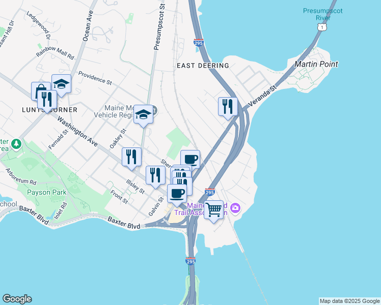 map of restaurants, bars, coffee shops, grocery stores, and more near 32 Dalton Street in Portland