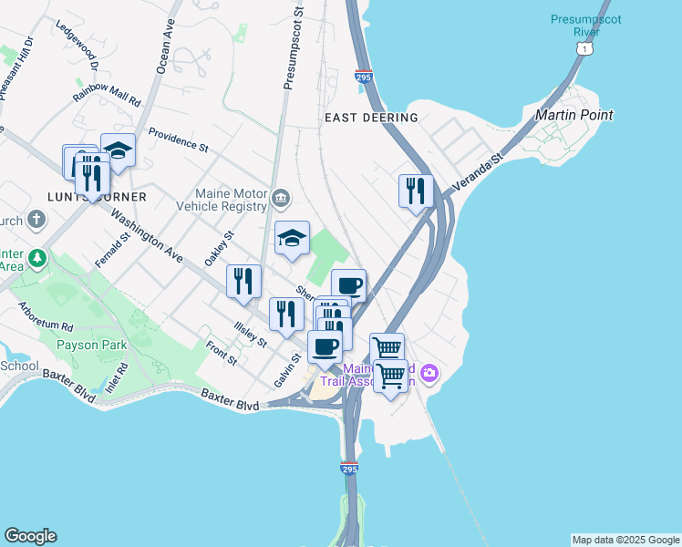 map of restaurants, bars, coffee shops, grocery stores, and more near 32 Dalton Street in Portland