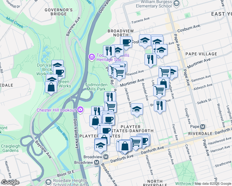 map of restaurants, bars, coffee shops, grocery stores, and more near in Toronto