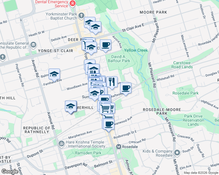 map of restaurants, bars, coffee shops, grocery stores, and more near in Toronto