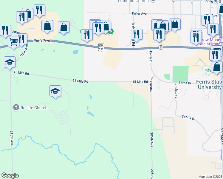 map of restaurants, bars, coffee shops, grocery stores, and more near in Big Rapids