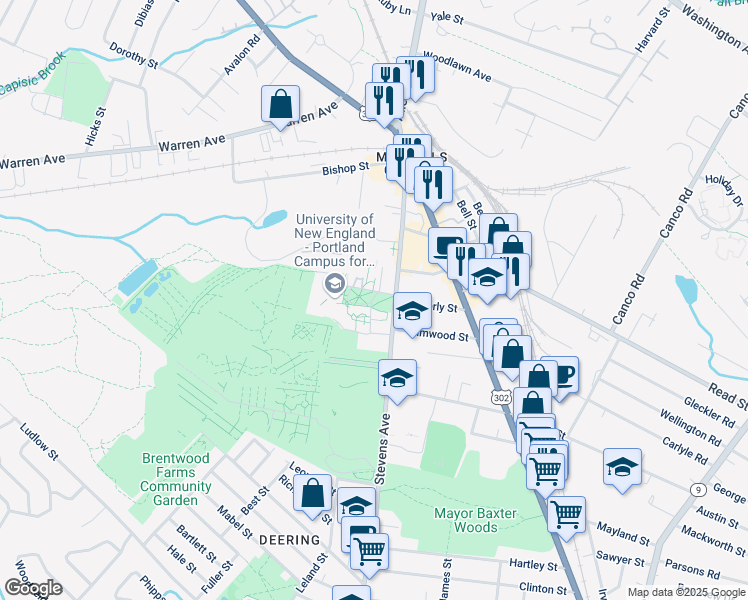 map of restaurants, bars, coffee shops, grocery stores, and more near 716 Stevens Avenue in Portland