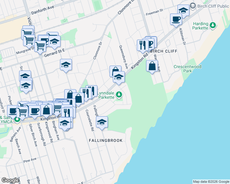 map of restaurants, bars, coffee shops, grocery stores, and more near in Toronto