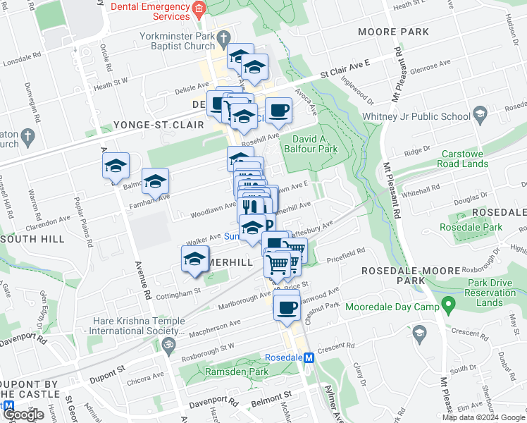 map of restaurants, bars, coffee shops, grocery stores, and more near in Toronto
