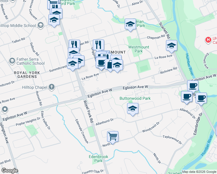 map of restaurants, bars, coffee shops, grocery stores, and more near in Toronto