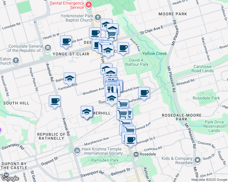 map of restaurants, bars, coffee shops, grocery stores, and more near 1231 Yonge Street in Toronto