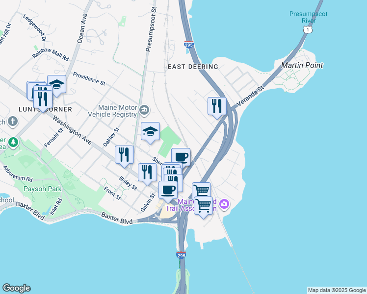 map of restaurants, bars, coffee shops, grocery stores, and more near 32 Dalton Street in Portland