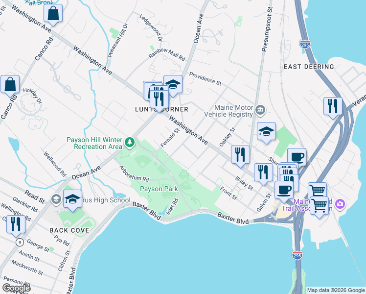 map of restaurants, bars, coffee shops, grocery stores, and more near 16 Hanson Street in Portland