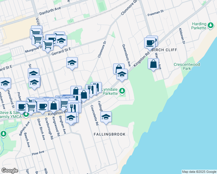 map of restaurants, bars, coffee shops, grocery stores, and more near in Toronto
