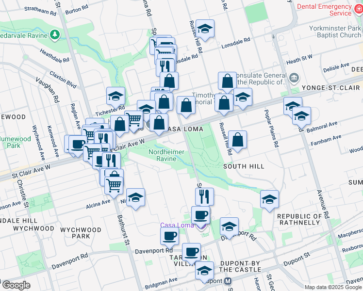 map of restaurants, bars, coffee shops, grocery stores, and more near in Toronto