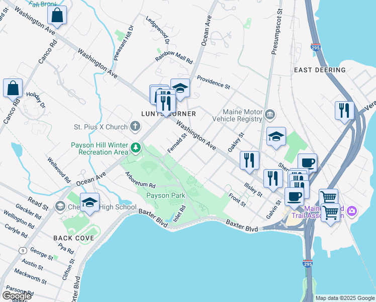 map of restaurants, bars, coffee shops, grocery stores, and more near 16 Hanson Street in Portland