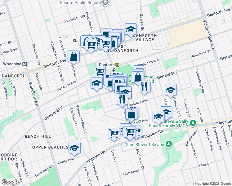 map of restaurants, bars, coffee shops, grocery stores, and more near in Toronto