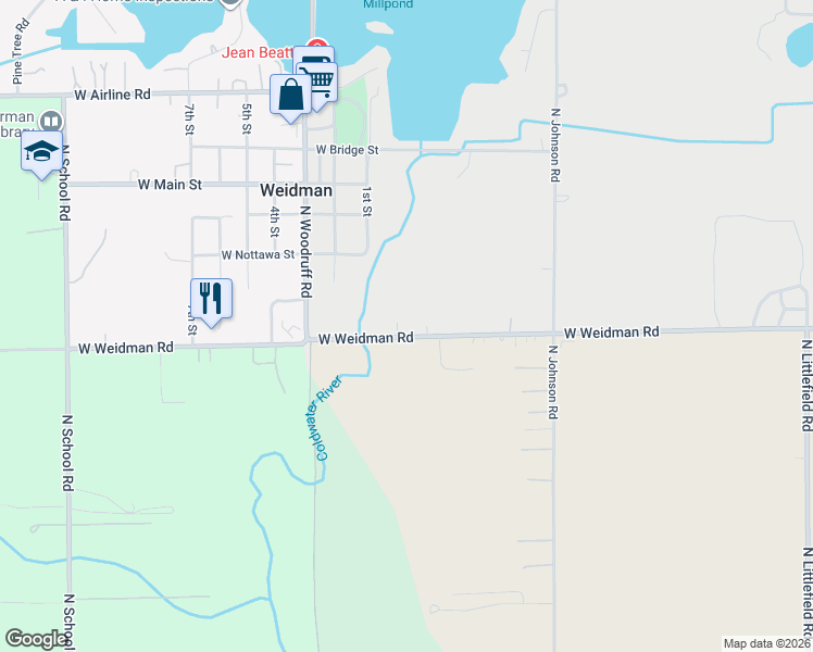 map of restaurants, bars, coffee shops, grocery stores, and more near 5752 West Weidman Road in Weidman