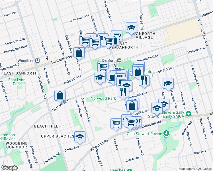 map of restaurants, bars, coffee shops, grocery stores, and more near in Toronto