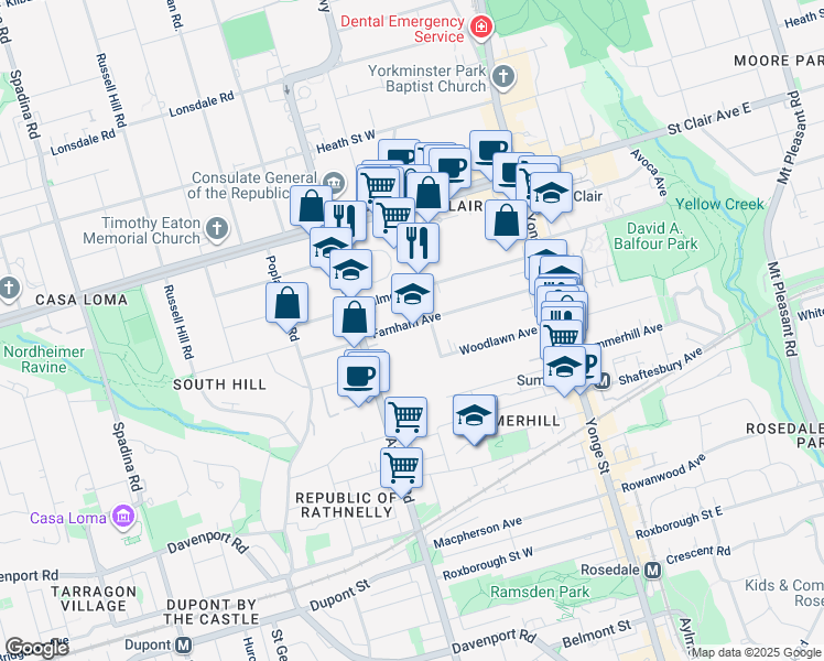 map of restaurants, bars, coffee shops, grocery stores, and more near in Toronto