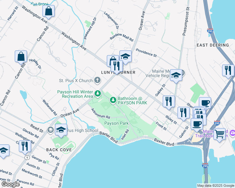 map of restaurants, bars, coffee shops, grocery stores, and more near 3 Fernald Terrace in Portland