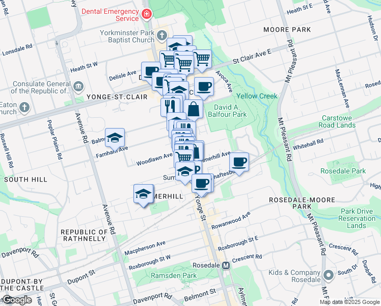 map of restaurants, bars, coffee shops, grocery stores, and more near in Toronto