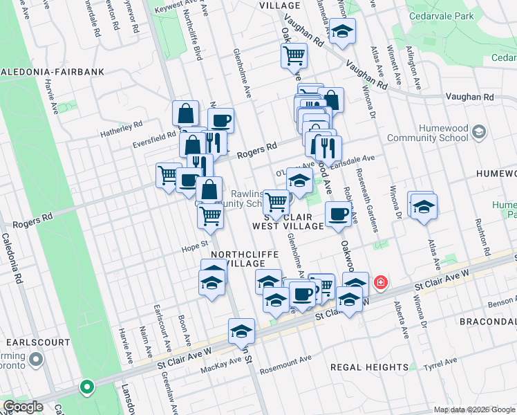 map of restaurants, bars, coffee shops, grocery stores, and more near 324 Lauder Avenue in Toronto