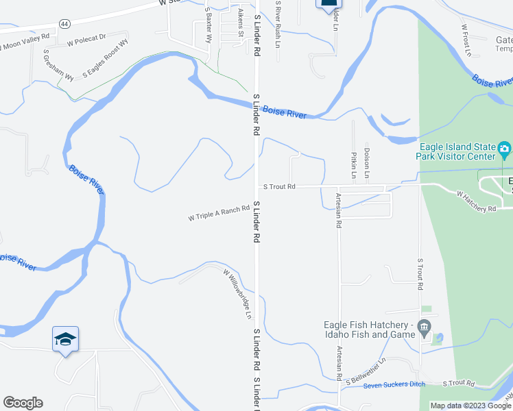 map of restaurants, bars, coffee shops, grocery stores, and more near 905 South Linder Road in Eagle