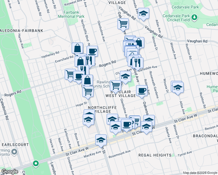 map of restaurants, bars, coffee shops, grocery stores, and more near 324 Lauder Avenue in Toronto