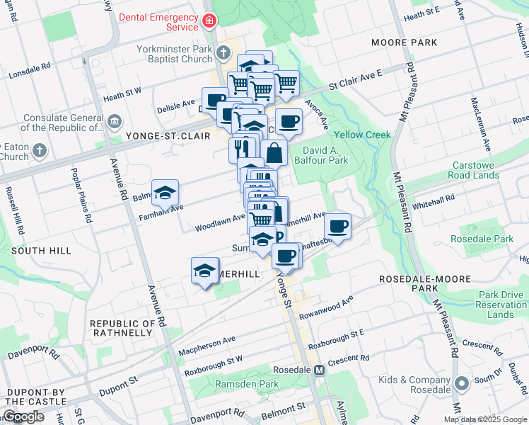 map of restaurants, bars, coffee shops, grocery stores, and more near in Toronto