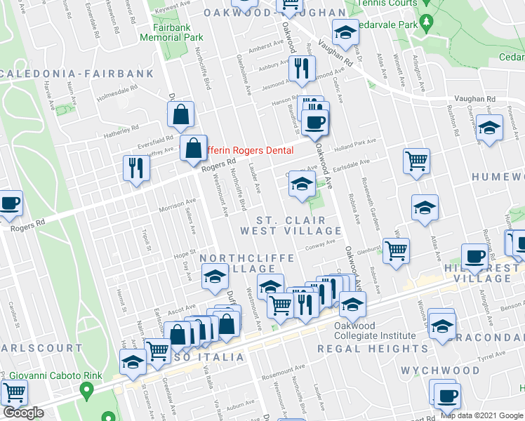 map of restaurants, bars, coffee shops, grocery stores, and more near 324 Lauder Avenue in Toronto