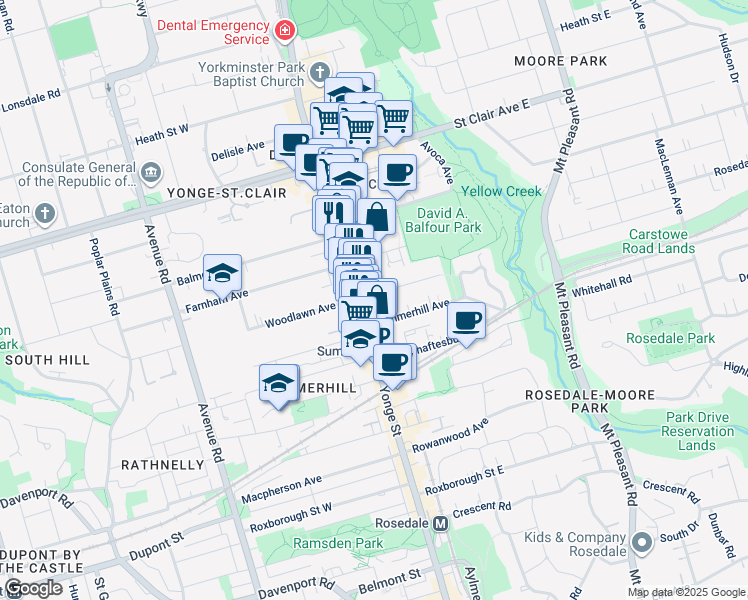 map of restaurants, bars, coffee shops, grocery stores, and more near in Toronto