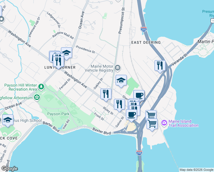 map of restaurants, bars, coffee shops, grocery stores, and more near 237 Sherwood Street in Portland
