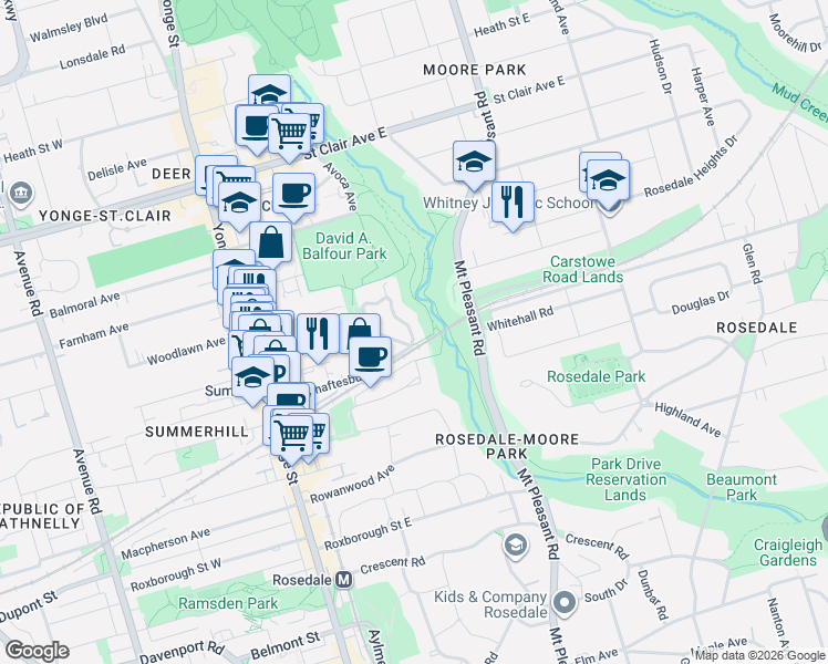 map of restaurants, bars, coffee shops, grocery stores, and more near 70 Summerhill Gardens in Toronto