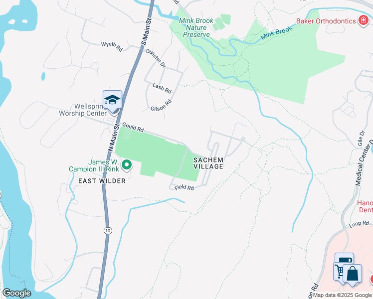 map of restaurants, bars, coffee shops, grocery stores, and more near 1 Gould Road in Lebanon
