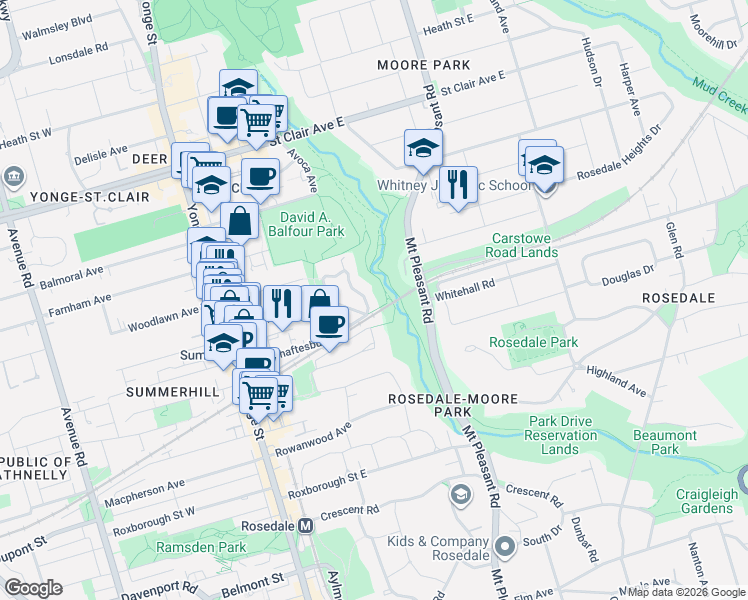 map of restaurants, bars, coffee shops, grocery stores, and more near 70 Summerhill Gardens in Toronto