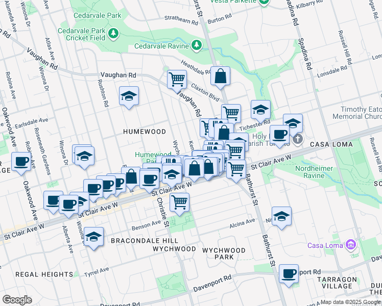 map of restaurants, bars, coffee shops, grocery stores, and more near 52 Kenwood Avenue in Toronto