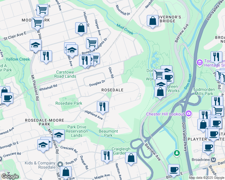map of restaurants, bars, coffee shops, grocery stores, and more near in Toronto